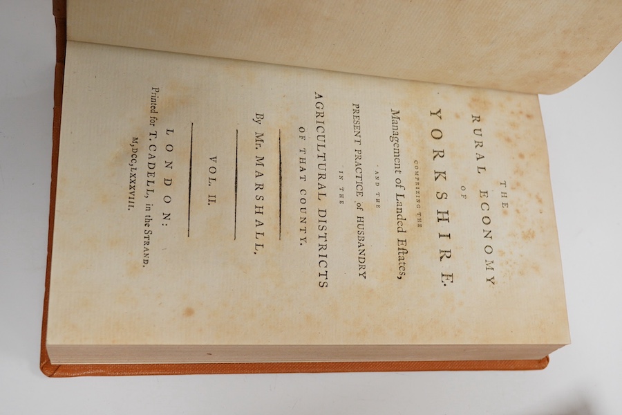 Marshall, William - The Rural Economy of Yorkshire, 2 vol., first edition, 2 engraved folding maps, later quarter morocco, ex-libris ESCC, 8vo, for T. Cadell, 1788; Bulwer, Henry Lytton - France, Social, Literary, Politi